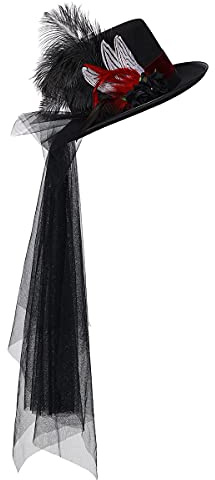 COSDREAMER Women Victorian Hat Flower Veil Hat Feather Hats (Black 2)