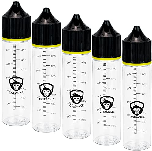 Copackr Chubby Gorilla V3 Tropfflaschen, Plastikflaschen mit Maß für Öl, Tinte und/oder Chemikalien - Perfekt für Reisen - Flüssigkeitsflaschen - mit kindersicherer Kappe - 5er-Set (60ml)