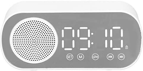 Reloj Despertador Eléctrico, Pantalla Grande Inalámbrico Bluetooth 5.0 Altavoz Reloj Despertador, Reloj de Superficie de Espejo Radio FM Incorporada, Batería de 1600 MAh, Decoración Moderna para el Do