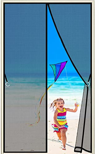 Fliegengitter Fliegennetz Insektenschutztür Balkontür Magnetvorhang, 95x210cm, Anpassbare, mit starkem 36 Magnet für Kinderzimmer Schwingtür Garage, Schwarz
