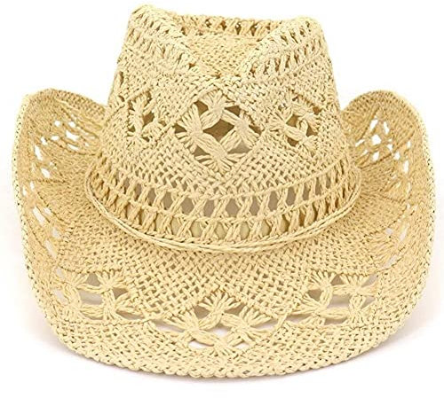 Bontannd Hand Stricken Western Cowboy Cowgirl Hat Stroh Sommer Hut Womens Hut Aushöhlen Beige Frauen Männer Unisex Sunhat