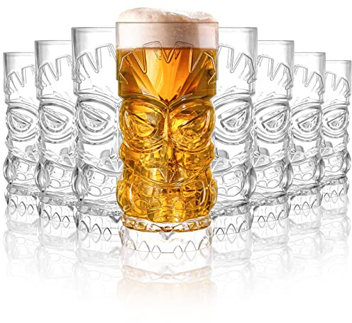Hacaroa 8 Stück 500 ml Plastik Tiki Tassen, klare Tiki Gläser Moderne Bar Tiki Becher für Cocktails, Limonade, Mischgetränke, Halloween, Picknick, Restaurantbedarf