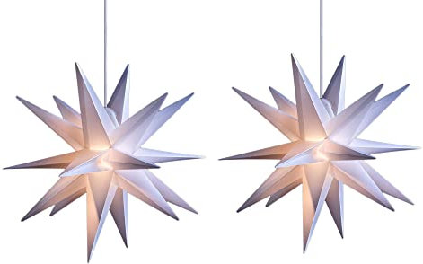 Novaliv 2er Set Weihnachtsstern beleuchtet LED Dekostern 55cm Weiss hochwertiger Kunststoffstern mit Timer Funktion 3D Stern 18 Zackig Leuchtstern Faltstern Weihnachtslicht Winterbeleuchtung 3D Stern