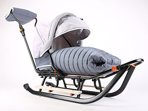 Teo & Gigi Schlitten Rodelschlitten mit Rückenlehne - Davoser Schlitten mit Sicherheitsgurt und Winterfußsack -Schlitten Kinder - Made IN EU - Babyschlitten- Minki Line
