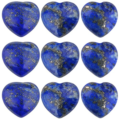 KYEYGWO 10 Stück Mini Lapislazuli Kristall Herz Handschmeichler Edelstein Set, 1,5 cm Herzförmige Pocket Stein Liebe Dekorative Steine Glücksstein für Schmuckherstellung, DIY Handgefertigt Craft