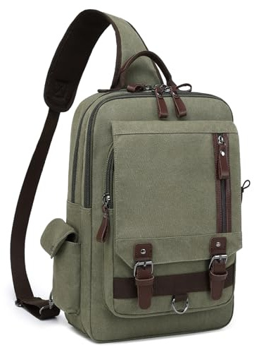 mygreen Umhängetasche aus Segeltuch, Schultertasche, Reiserucksack, Armeegrün, Größe XL, X-Large, Tragetasche