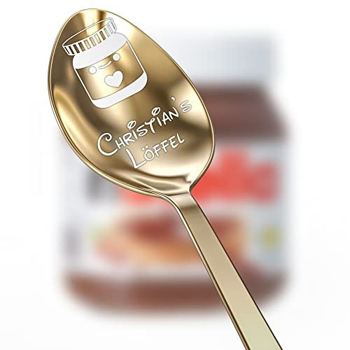 Geschenkfreude Löffel personalisiert mit Namen - Geschenk mit Gravur - einzigartig personalisierte Geschenke für Männer und Frauen - langer Löffel für Schokocreme - Geschenk Freundin - Gold