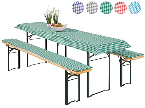 heimtexland ® Auflagen Set Bierzeltgarnitur 3-teilig Biertisch Tischdecke Bierbank Polster Bierbankauflage Typ331 Vichy Karo Grün für Tischmaß 50 x 220 cm