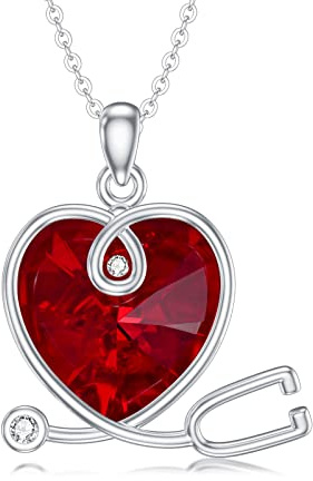 SLIACETE 925 Silber Stethoskop Herz Geburtsstein Halskette für Frauen Herz Österreichischer Kristall Anhänger Kette Stethoskop Schmuck Geschenke für Krankenschwestern Ärzte Medizinstudent, Januar