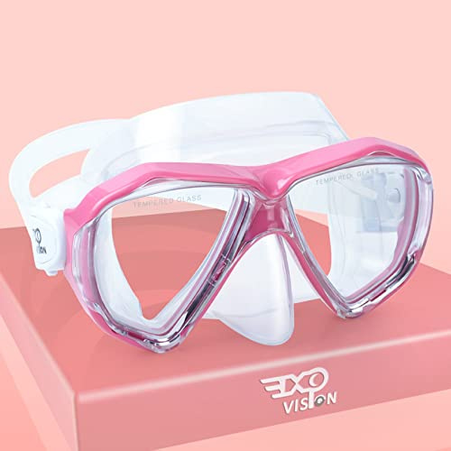 Barn dykglasögon, 180° anti-dimma, barn, simmask, härdat glas, simglasögon med nässkydd, anti-läckage, dykmask för 4–15, pojkar, flickor, ungdomar (rosa)