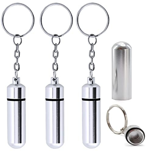 3 Stück Pillendose Schlüsselanhänger Pillenbox Pillendose Wasserdichte verschraubbare Tablettendose Outdoor Schlüsselanhänger mit Dichtungsring aus Aluminium