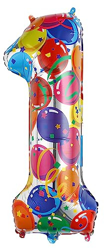 Ponmoo 40 inches Foil Balloons Numbers 1 Multicolour (101cm), Inflatable Helium or Air, Giant Balloon Number 0-9, 10-29, 30-100, Grand Balloons for Anniversary Wedding Birthday Party Decoration