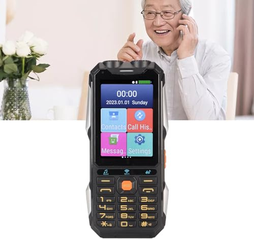 Teléfono Móvil Resistente 4G LTE para Personas Mayores, Teléfono Móvil Desbloqueado Android7.0, Botón Grande/18000 MAh/Linterna LED/Sonido Fuerte/Teléfono de Marcación Rápida,