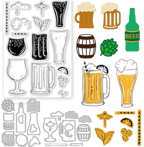 GLOBLELAND Transparente Stempel Und Stanzformen „Bier“, Bierstempel Und Prägestempel, Silikon-Stempelkarten Und Metall-Stanzstempel Für Kartenherstellung Und DIY-Präge-Scrapbooking