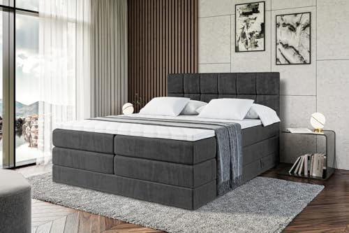 ALTDECOR Boxbett mit H3 H4 Matratze RICAR King - 180x200 - Schwarz | Lattenrost, Topper, Boxspringbett mit Bettkasten, Bett mit Stauraum, Doppelbett, Polsterbett