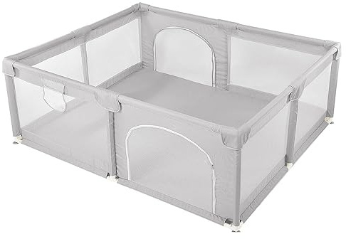 Belfoyer Laufgitter mit Matte für das Aktivitätszentrum und 2 Ringe für Babys, 150 x 200 cm, Laufgitter für Babys für Kinder drinnen und draußen
