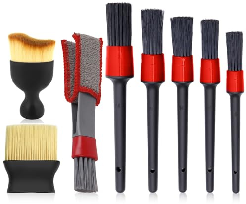 JSUOEO 8 Stück Auto Detailingbürste, Auto Reinigungspinsel Detailing Pinsel Set Ultrasoft Detail Reinigungsbürsten Innenreinigung Weiche Bürste für Autopflege und Staubwischen