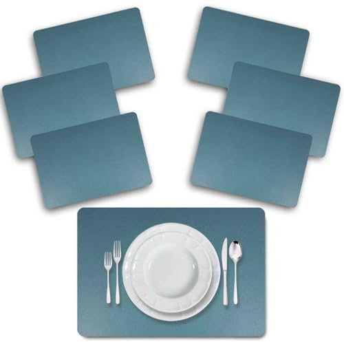ARCA, Set di 6 Tovagliette in Similpelle Rettangolari, per 6 Persone, Ideali per la Tavola, Resistenti e Durature, Colore Tiffany, 33x46 cm