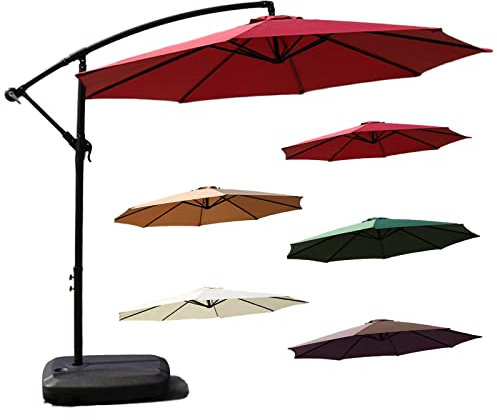 Sombrillas jardin grandes excentrico 300 x 300 cm con Manivela para Jardín Patio Terraza Balcón Repelente al Agua Parasol Vara de Hierro (5 colores) (Color : Burgundy, Size : 300cm)
