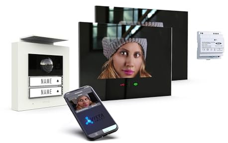 m-e iP Video-Türsprechanlage RFID weiß/schwarz | Aluminium Außenstation für 2-Familienhaus | 7“ Innenstation | Türklingel mit Kamera | Freisprechanlage Video Sprechanlage Zweifamilienhaus 4-Draht