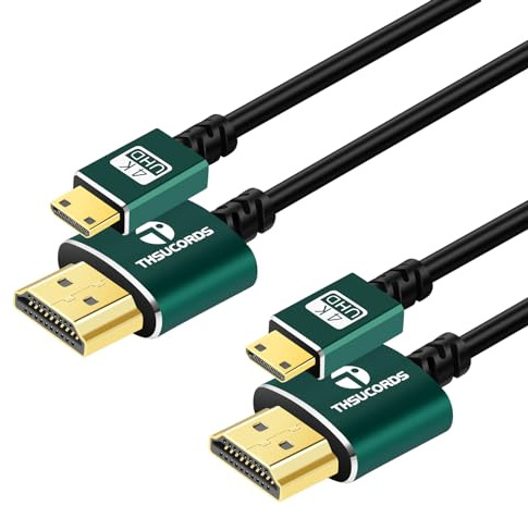 Thsucords Cable Mini HDMI a HDMI Ultra Fino 1M 2 Unidades, Flexible y Delgado Cable HDMI Mini soporta 3D 4K@60Hz 18gbps/1080p Para Nikon/Canon/Cámaras/Computadoras Portátiles/Tableta