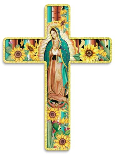 Putuo Decor Floral Cross Wall Decor Hand Painted Decorative Wooden Inspirational Cross Spanish Style Wall Cross Decor Mexican Art Wall Decor Crucifix for Home Room Church Decoration