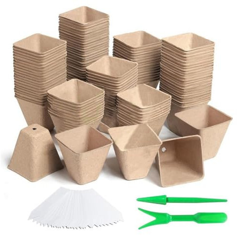 Suoumwa Paquete de 120 Macetas Cuadradas de Turba para Plántulas, Macetas de de Semillas con Orificios de Drenaje, Kits de Macetas de Semillas de Hierbas Biodegradables