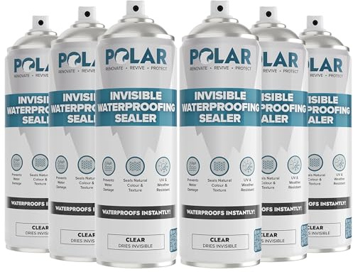 Polar Invisible Waterproof Sealer Clear - 6 x 600ml | Instant Waterproof Sealant for Fabric, Concrete, Brick, Wood & Masonry | Long Lasting Protection for Interior & Exterior Surfaces | Easy To Apply | Invisible Waterproof Sealer, Fabric, Brick, Wood, Concrete and Masonry, UV and Weather Resistant, Interior and Exterior