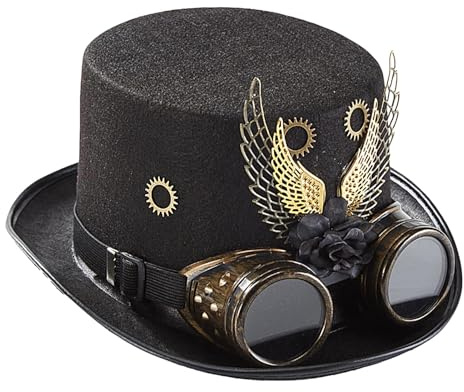 Steampunk-Hut mit Brille, Gothic-Steampunk-Flügel und Ausrüstungshüte | Retro-viktorianischer Hut mit abnehmbarer Brille, Cosplay-Verkleidungszubehör für Damen, Herren, Erwachsene