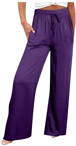 Pantaloni da donna classici autunnali taglie forti con gamba larga, traspiranti da viaggio da donna a vita alta, solidi, larghi, larghi, pantaloni sexy da donna eleganti, Lilla #5, XXL