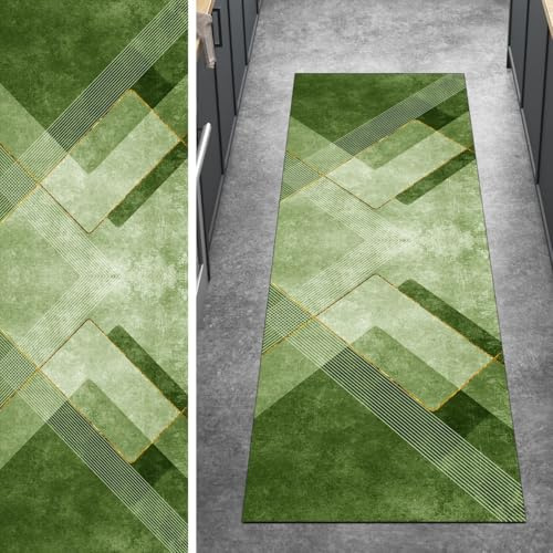 Ymural Teppich Läufer Flur rutschfest Küche 80x250CM Grün Kücheläufer Teppichläufer Lang Modern Meterware Kurzflor Polyester Korridor Schlafzimmer Anpassbar