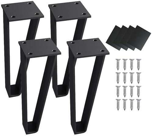 INMOZATA 4 x 20 cm verbreiterte Haarnadel-Tischbeine, DIY-Möbelbeine, strapazierfähig, 10 Durchmesser, 2 Stangen, Metall-Tischbeine mit Schrauben und Bodenschonern für DIY-Tisch, Schreibtisch,