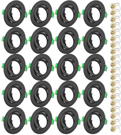 Yiahin 20er Einbaustrahler GU10 Set, Spot Einbaurahmen Rund Matt Schwarz, inkl. GU10 Fassung, Lochdurchmesser 68mm-80mm, 30° Schwenkbar Einbauspots Rahmen für LED oder Halogen(50mm-Lampen), 20 Stück