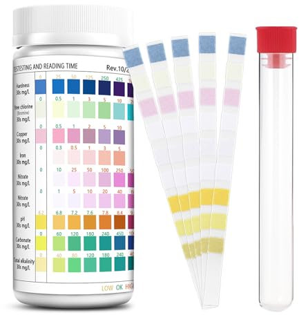 9 in 1 Aquarium Wassertest 100 Stück Aquarium Teststreifen, Aquarium Wassertest Set Wassertester Teststreifen für Aquarium Aquarium Zubehör zur Messung von pH Wasserhärte Chlor im Aquarium Teich