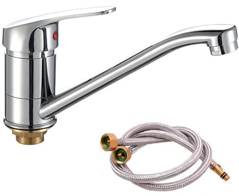 BCENG Küchenarmatur in chrom 360° Drehbarer Spültischarmatur küchenarmatur mit Keramikkartusche mit 60 cm Kalt-/Warmwasserschlauch Einhebelmischer Armatur für Einzel und Doppelspülen für Küche Bad