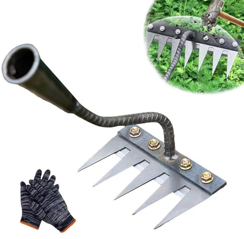 Rastrello in ferro per giardinaggio e diserbo, rastrello per diserbo in ferro Ironrake 2.0 aggiornato, rastrello scarificatore, rastrello da giardino in acciaio al carbonio (5 Denti)