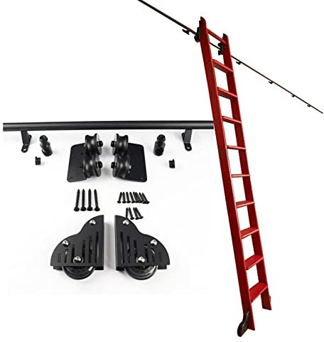 Kit de riel de escalera rodante resistente para biblioteca con ruedas de rodillo de suelo, rieles deslizantes de escalera móvil de 3.3 pies (no incluye escalera)