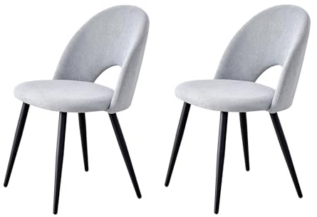 BenyLed Juego de 2 Sillas de Comedor de Terciopelo Matty, Silla de Cocina Moderna de Mediados de Siglo Tapizada con Patas de Metal para Salón, Comedor (Gris)