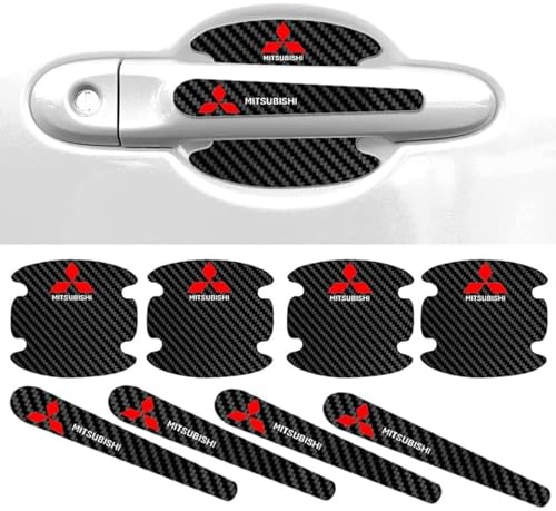 8 Pièces Film de Protection Poignée Porte de Voiture pour Mitsubishi Outlander LancerEX ASX Pajero Samurai, Autocollant Anti-Rayures Peinture en Fibre Carbone, Pellicule de Protecteur Poignées