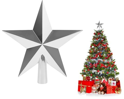 SULOLI 20cm Brillant Étoile Sapin Noël en Plastique, Topper d'arbre de Noël pour Décoration de Sapin de Noel (Argent)