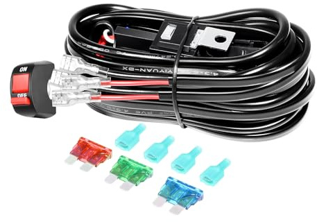 RIGIDON 12V 40A 18AWG 2 Cables Arnés de Cableado de Motocicleta | Interruptor Manillar 22 mm, Relé y Fusible, Arnés de Cables Nailon para Moto Luz Antiniebla Lamparas Auxiliares (Model A)