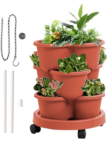 Genérico Jardín Vertical | Macetero para Fresas - Macetero De 3 Niveles con Ruedas Extraíbles para Hortlizas Fresas Flores Interior Cocina Exterior Jardín Patio