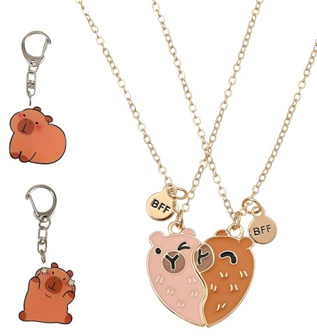 2 Stück Capybara Freundschaftskette und Schlüsselanhänger, Capibara Freundschaftsketten für Mädchen, Beste Freundinnen Halskette BFF Herz Hände Passende Ketten, Capybara Anhänger für Gute Freunde