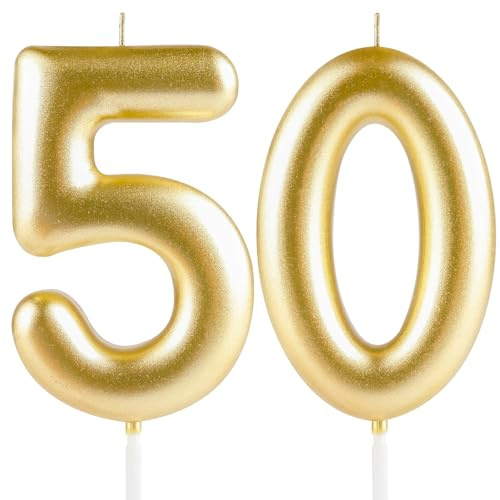 Hongplus Metallic Gold Number 50 Birthday Candle Cake Candles,Happy 50th Candles Cake Topper Decorations for Women Men Birthday Anniversary Wedding Party