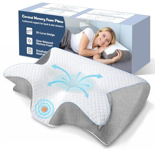 SaiXuan Cuscino Cervicale Ergonomico in Memory Foam – 60×35×7.5/11.5 cm, Federa Rimovibile Lavabile, Cuscino Ortopedico per Dolori Cervicali, Antirussamento, Ideale per Dormire su Schiena o Fianco