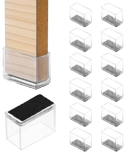 PATIKIL 14Pcs Rectangle Chair Leg Protectors 30x15mm PVC & Felt Furniture Chair Leg Cover Caps for Hardwood Floors Elastic Scratch Reduce Noise Covers Furniture Pads, Clear Black | PVC & Felt, Protective Covers for Chair Legs on Elastic Wooden Floors, Anti-Scratch, Reduction