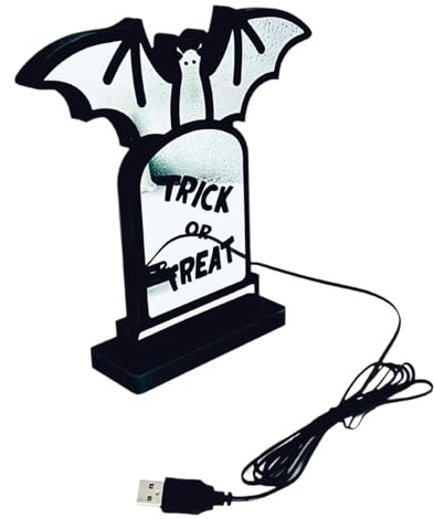 Ghost , Tombstone Bat with Stand, USB Powered Lighting Ornament Decoration for Indoor Outdoor Home Garden Yard Bar Game Room Retail Store Holiday Gatherings Family