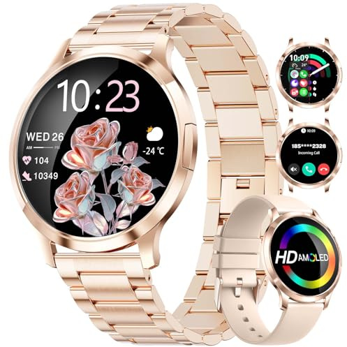 SUNKTA FV16 Thin Smart Watch for Women, 1.32 AMOLED HD Display, 100+ Sports Mode Fitness Tracker Watch, 5ATM Waterproof/IP68/Pedometer/Sleep Ladies Smartwatch, Womens Smart Watches for iOS Android