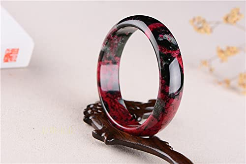 Armreifen für Damen, natürlicher rosa Jade-Armreif, rosa Schwarze Blume, Edelstein-Jade-Armband, authentischer Jadeit-Jade-Jade-Schmuck, echte Jade (Edelsteinfarbe: 57 58 mm).