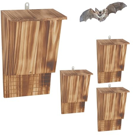 Relaxdays fladdermuslåda med 4 skydd, flammig naturlig finish, 34 x 22,5 x 12,5 cm